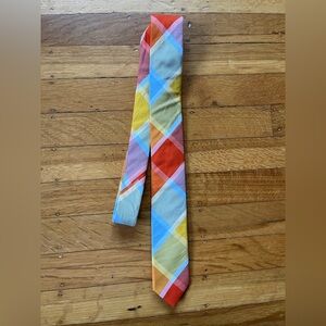 Penguin madras cotton pastel skinny tie preppy summer checkered plaid peach blue